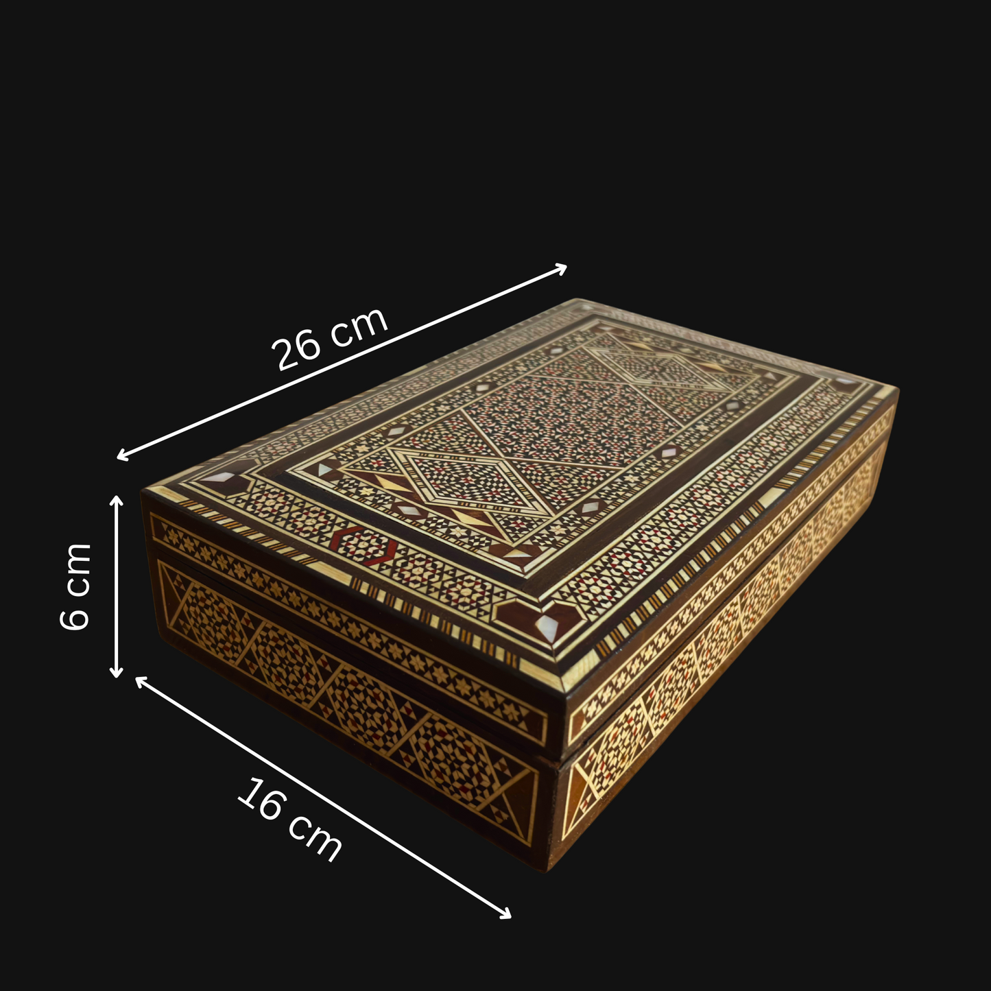 Boîte à bijoux damascène vintage de 1970, coffret en bois fait main, incrustations de nacre, trésor artisanal syrien