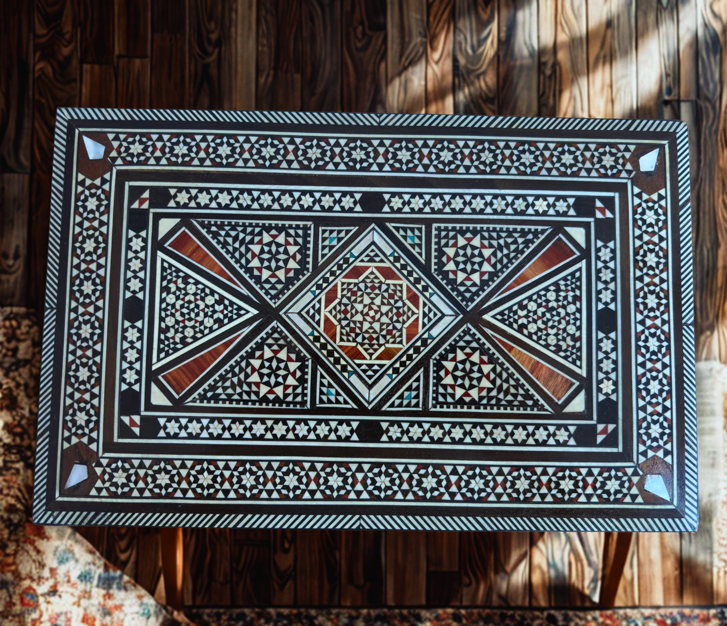 Vintage 1970 Damascene Wooden Mosaic Box
