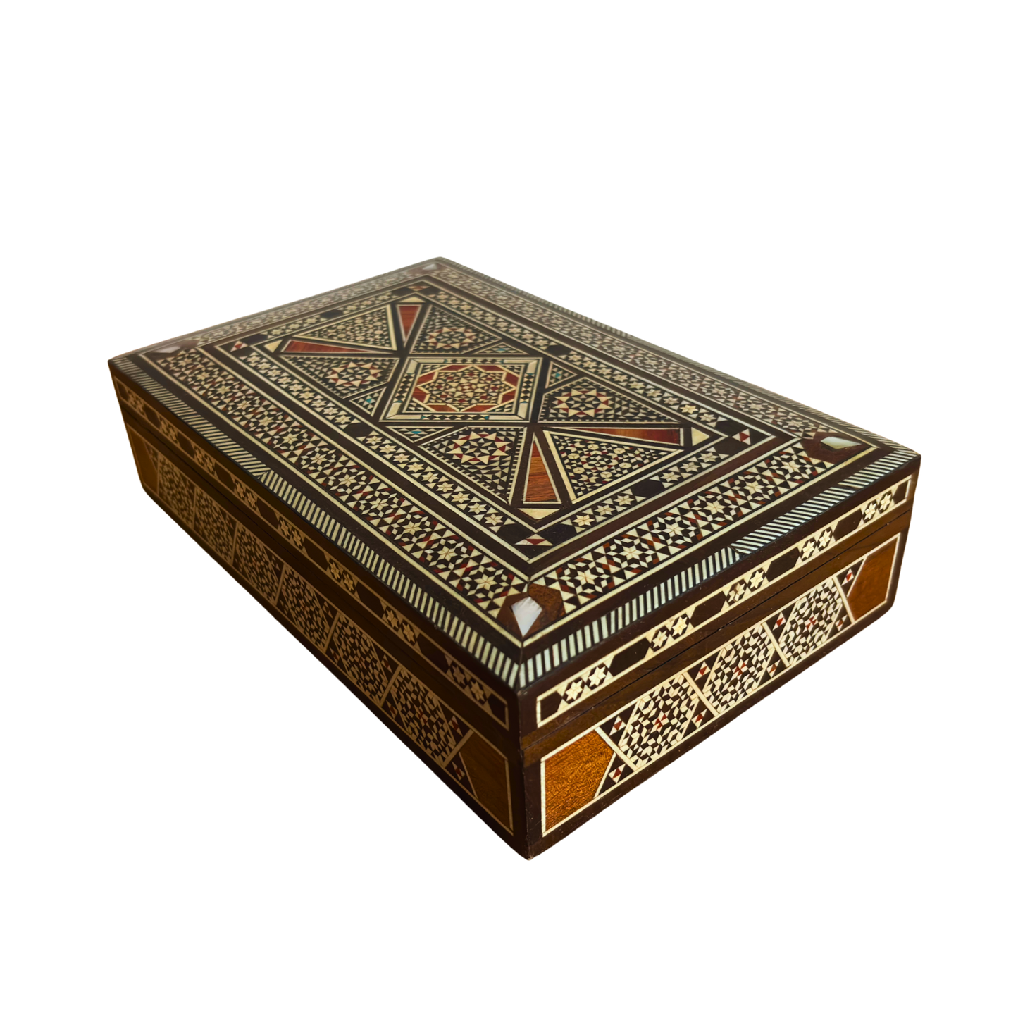 Vintage 1970 Damascene Wooden Mosaic Box