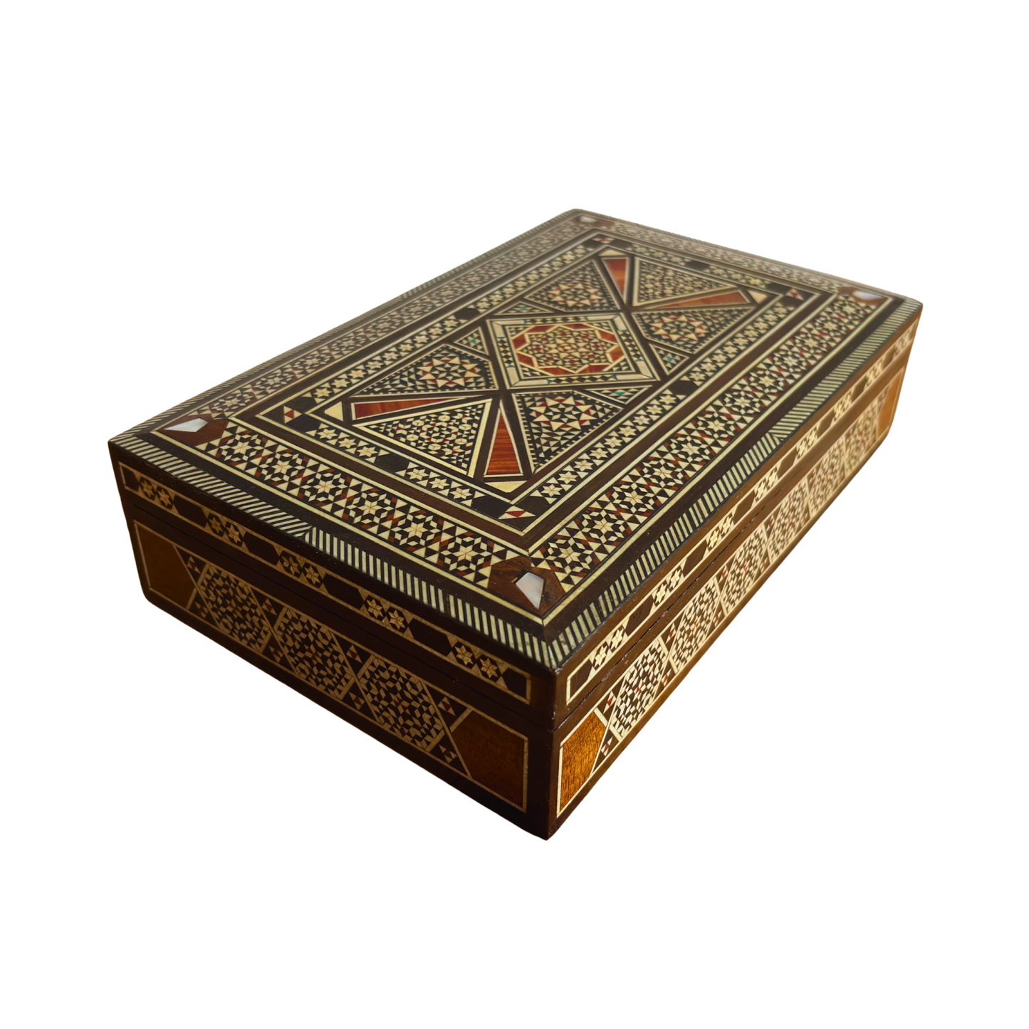 Vintage 1970 Damascene Wooden Mosaic Box