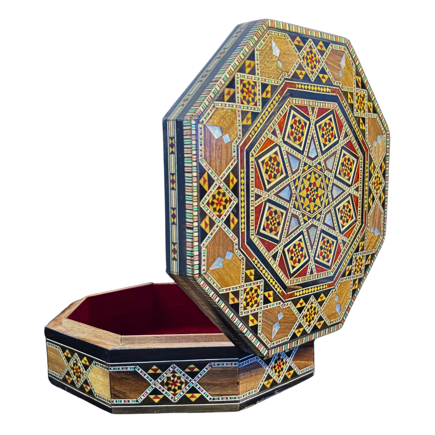 Caja de Mosaico Damasceno Hecha a Mano – Nácar y Terciopelo