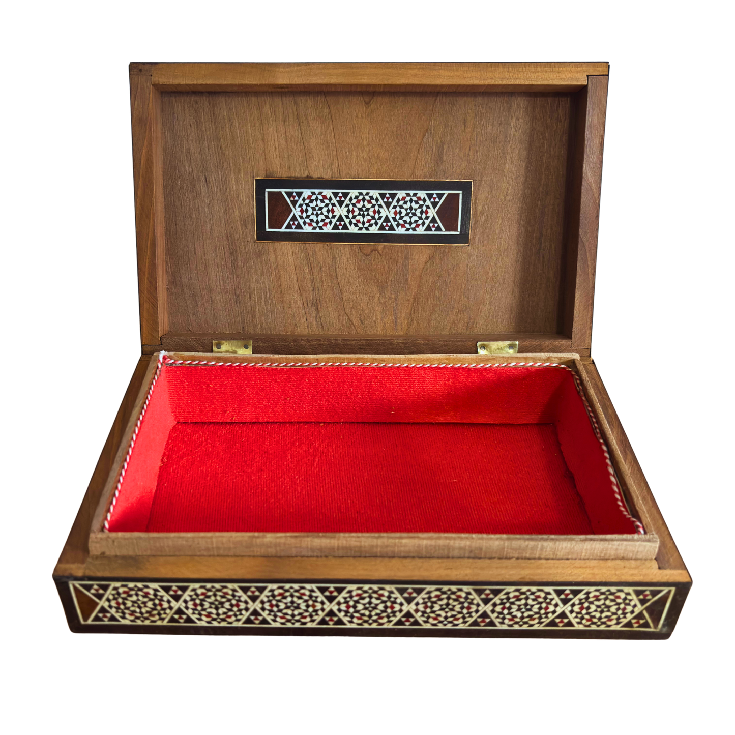 Boîte à bijoux damascène vintage de 1970, coffret en bois fait main, incrustations de nacre, trésor artisanal syrien