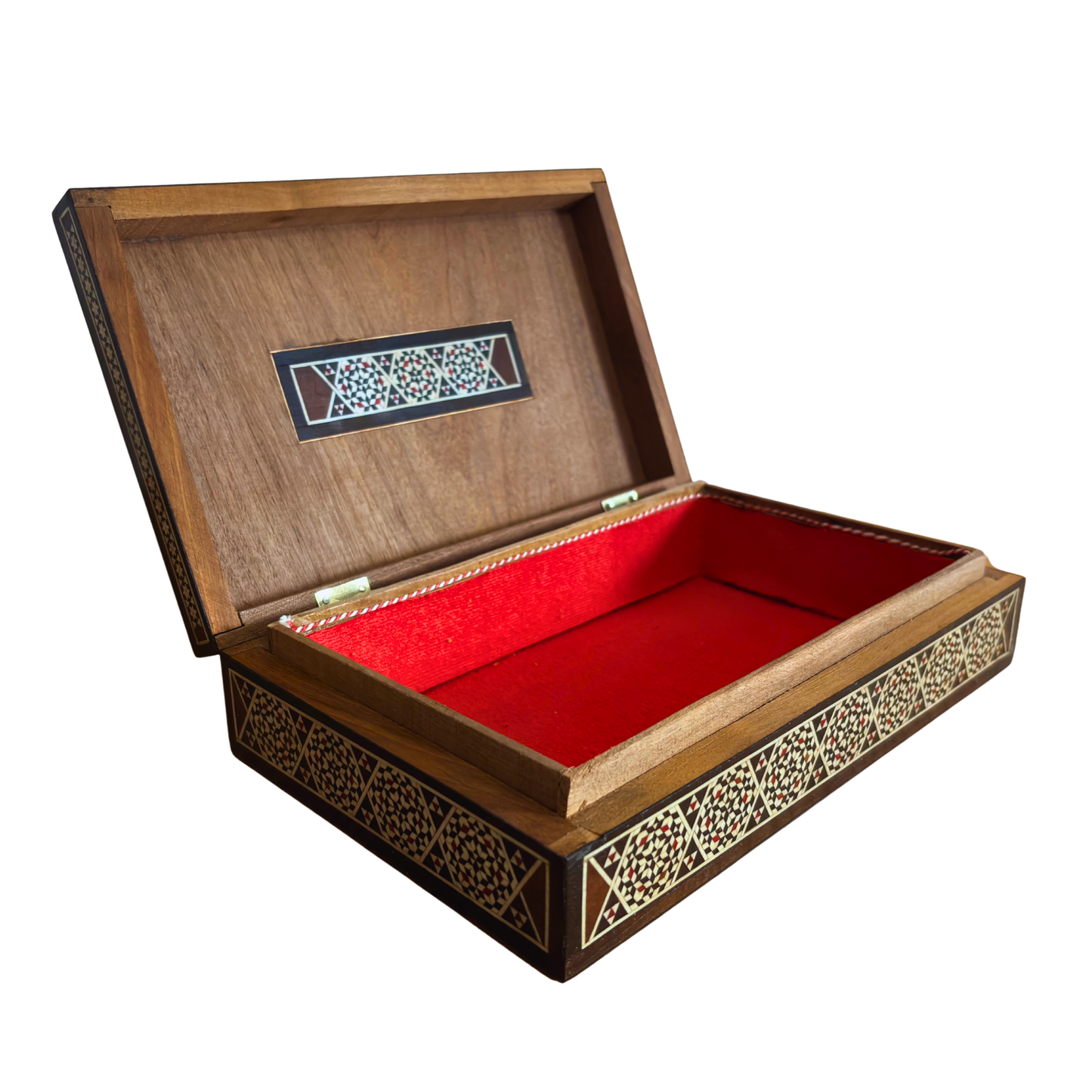 Boîte à bijoux damascène vintage de 1970, coffret en bois fait main, incrustations de nacre, trésor artisanal syrien