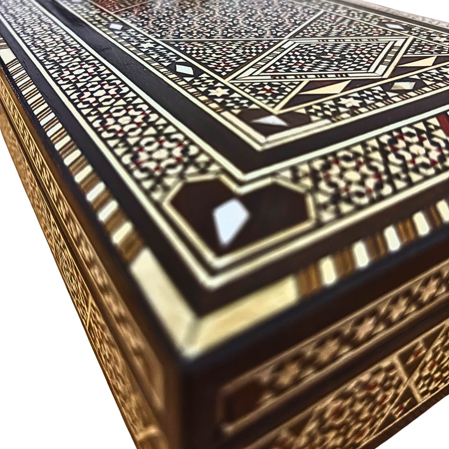 Boîte à bijoux damascène vintage de 1970, coffret en bois fait main, incrustations de nacre, trésor artisanal syrien