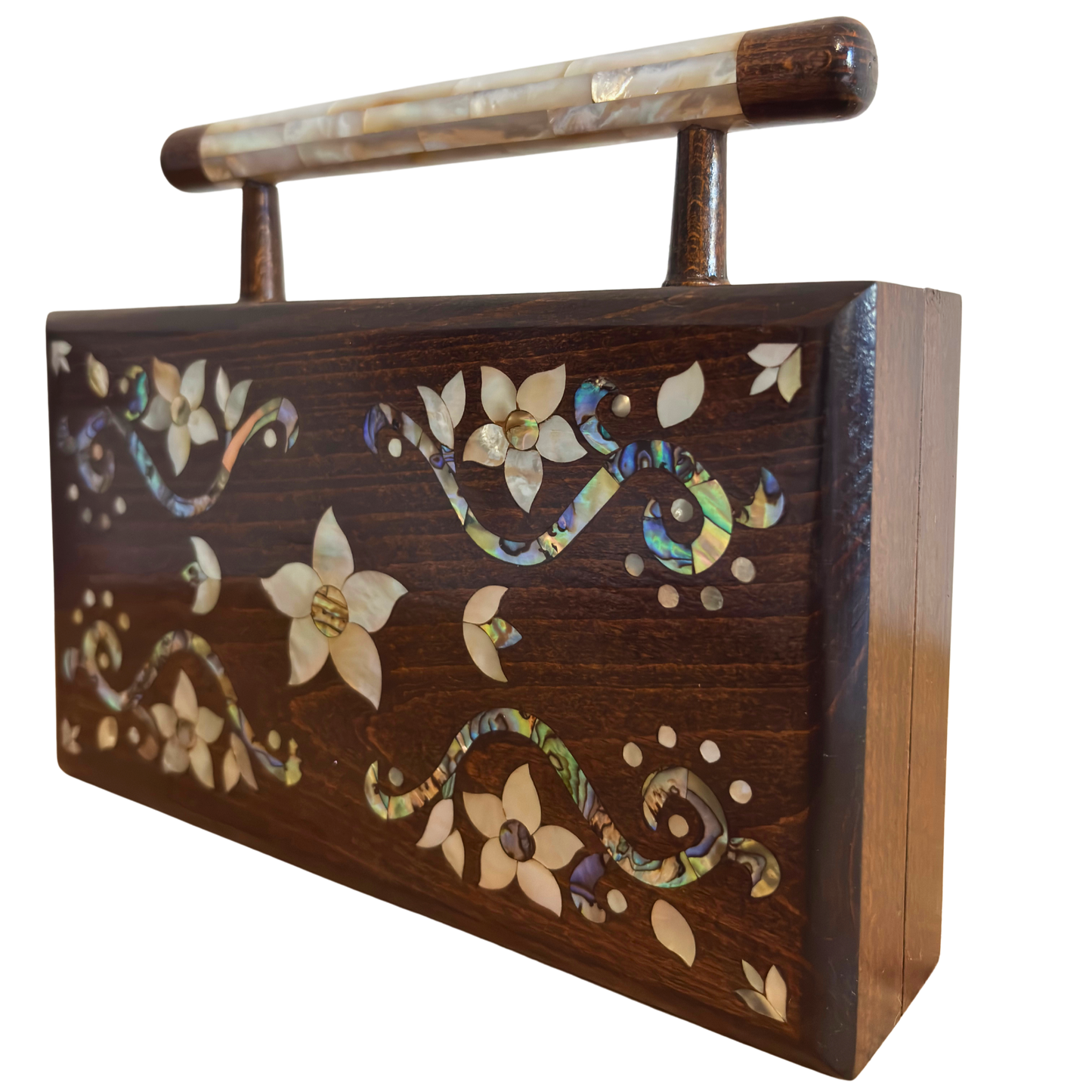 O Jardim de Noor – Bolsa Damasquina de Nogueira com Madrepérola Floral