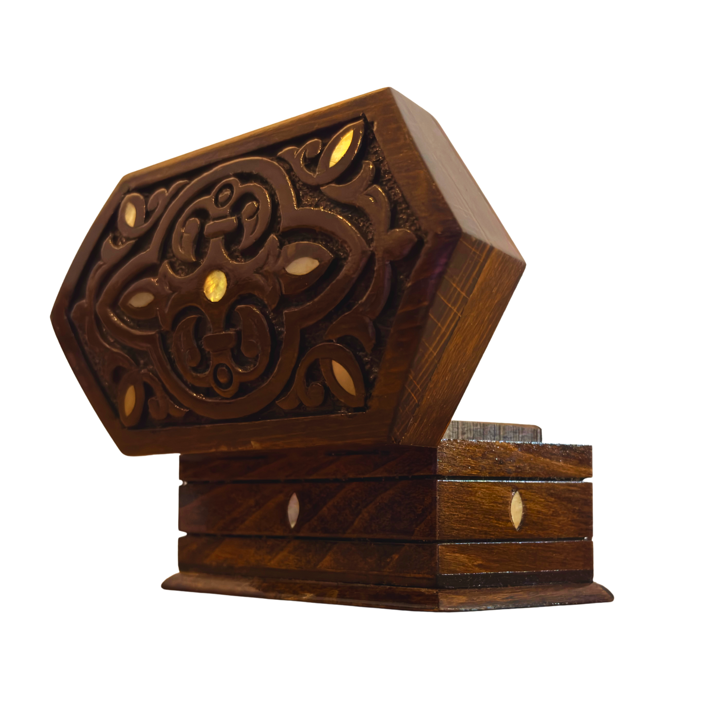 El Oyması Kayın Ahşap Kutu – Sedef ve Kadife Astar, Zamansız Doğu Tasarımı