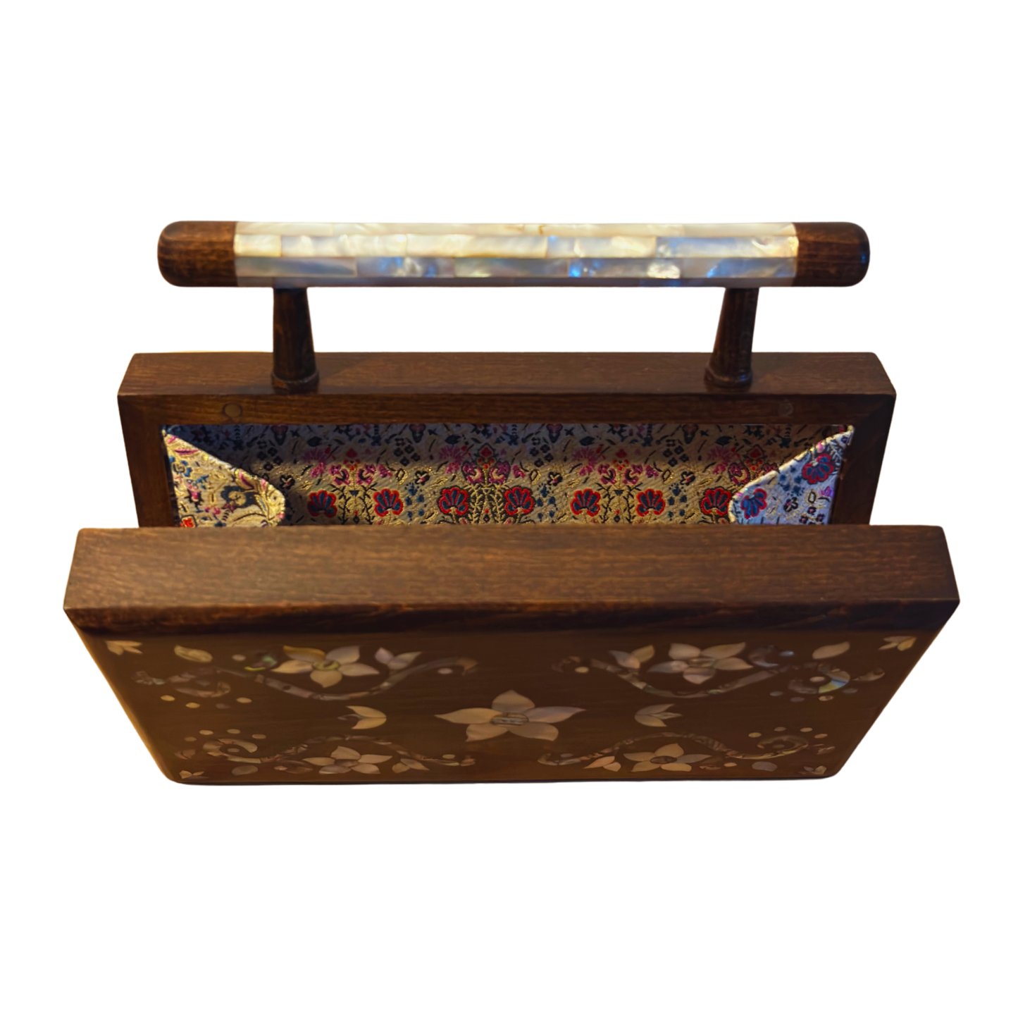 Sham – Clutch Damascena di Lusso con Madreperla Floreale e Interno in Broccato