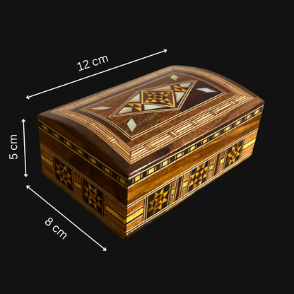 Handcrafted Damascene Jewelry Box – Luxury Wood Design with Mother of Pearl Inlay