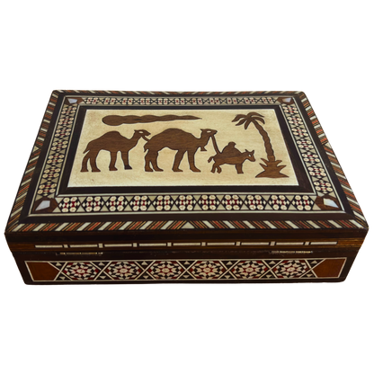Medium 1970 Vintage Camel Damascene Mosaic Box