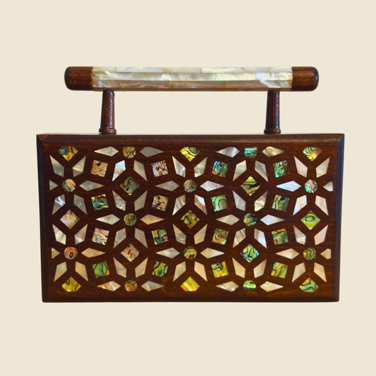 Yasmine – Pochette Damasquine de Luxe avec Nacre & Doublure Brocart