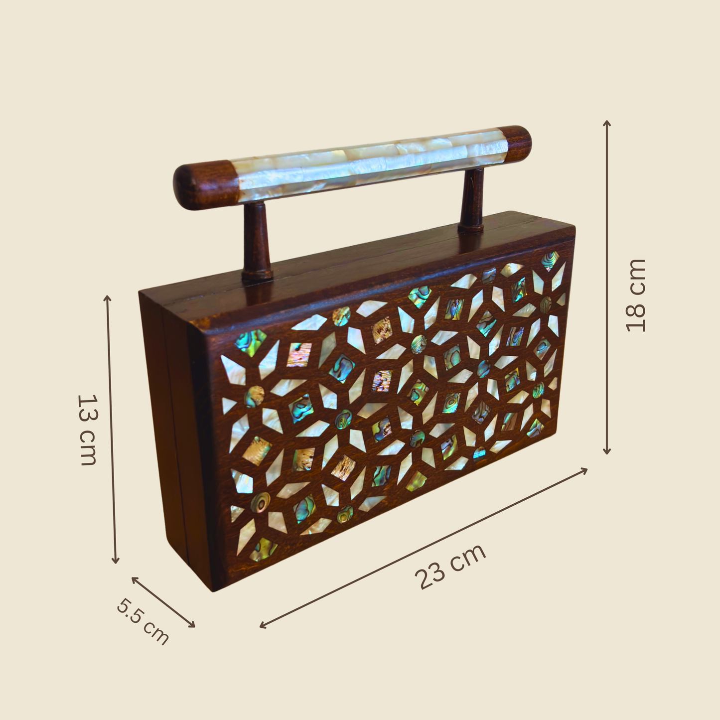 Yasmine – Luxe Damascene Clutch met Parelmoer & Brokaat Voering