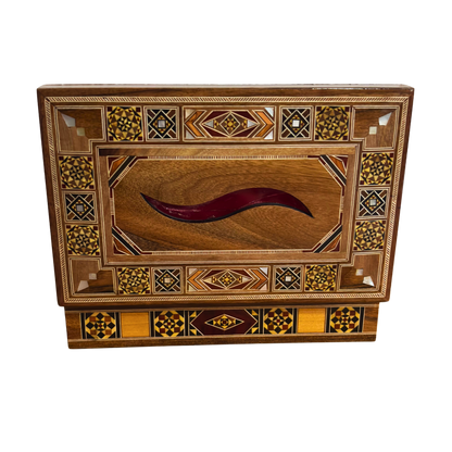 Elegant Damascene Mosaic Wooden Tissue Box – Mother of Pearl Inlay & Velvet Interior