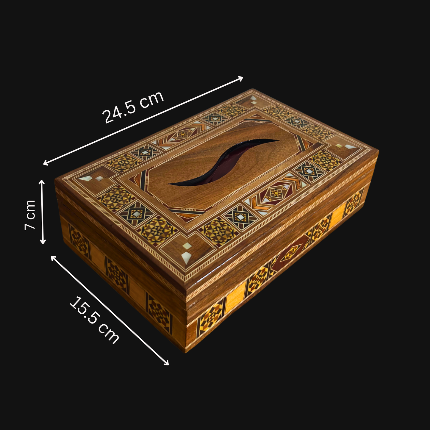Elegant Damascene Mosaic Wooden Tissue Box – Mother of Pearl Inlay & Velvet Interior