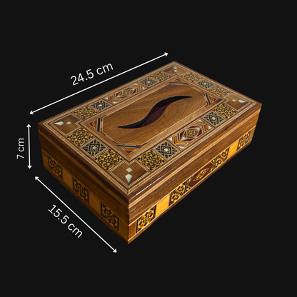 Elegant Damascene Mosaic Wooden Tissue Box – Mother of Pearl Inlay & Velvet Interior