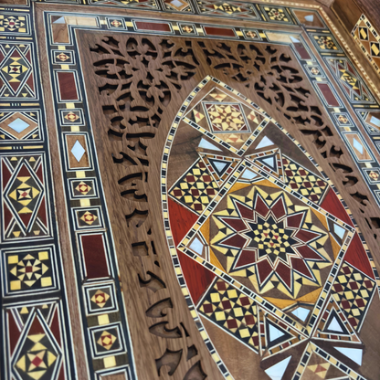 Damasceńska Mozaikowa Drewniana Taca – Masa Perłowa & Naturalne Kolory Drewna