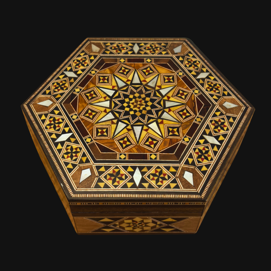 Handcrafted Damascene Mosaic Box – Mother of Pearl & Velvet Elegance