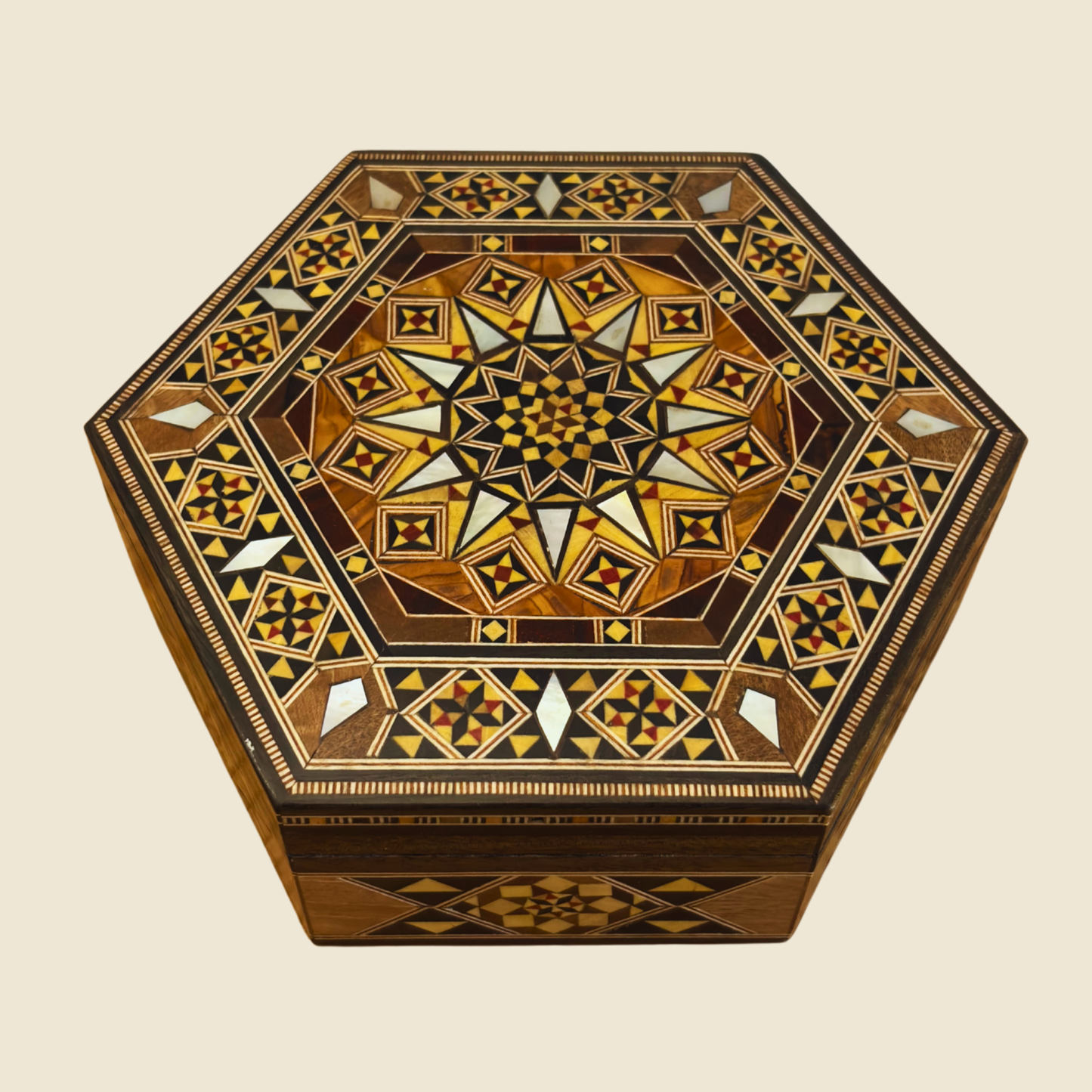 Caja de Mosaico Damasceno Artesanal – Nácar y Elegancia de Terciopelo