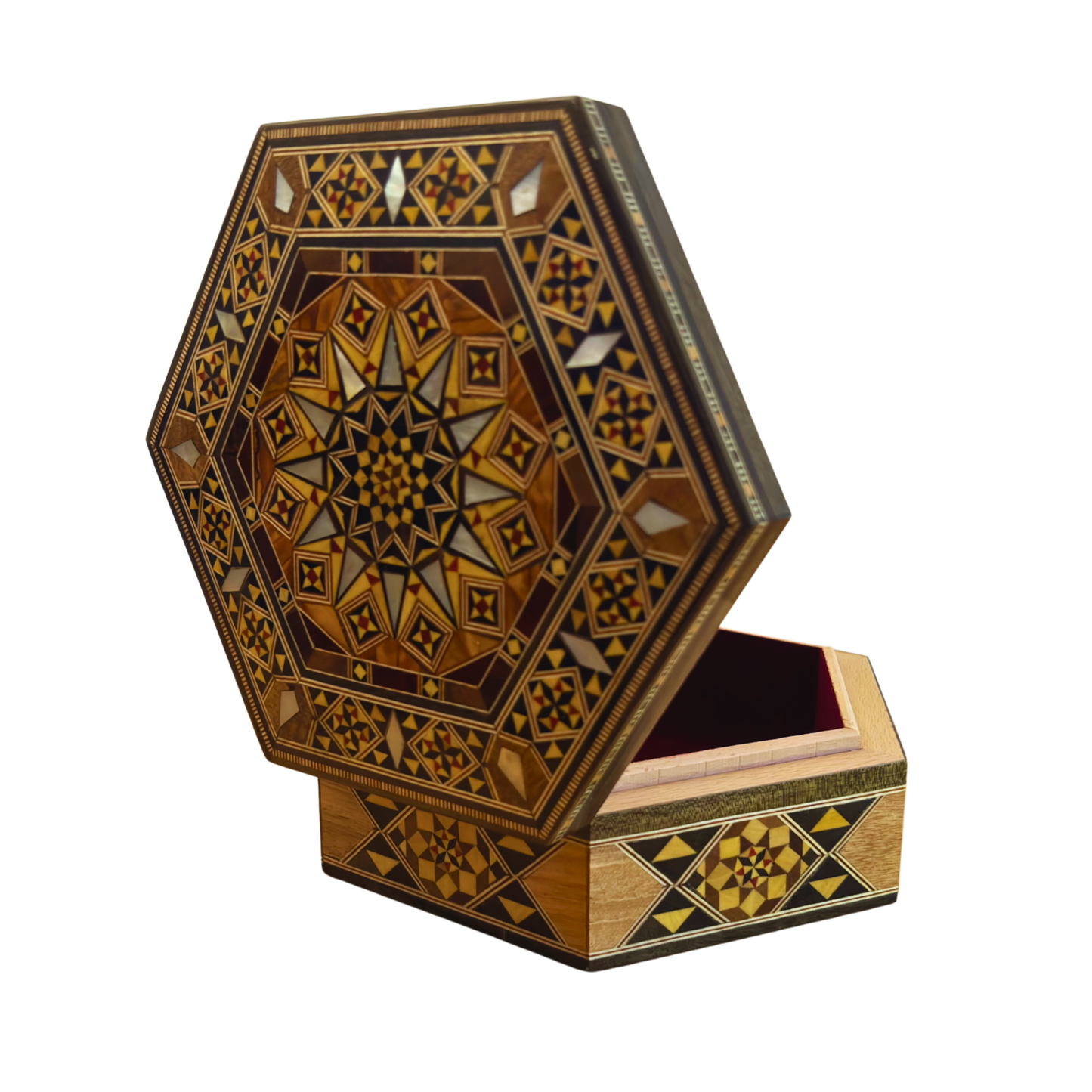 Caja de Mosaico Damasceno Artesanal – Nácar y Elegancia de Terciopelo