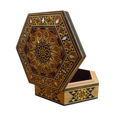Caja de Mosaico Damasceno Artesanal – Nácar y Elegancia de Terciopelo