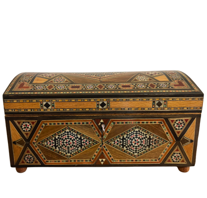 Vintage 1970 Damascene Mosaic Box – Multilevel with Lock and Key | One-of-a-Kind