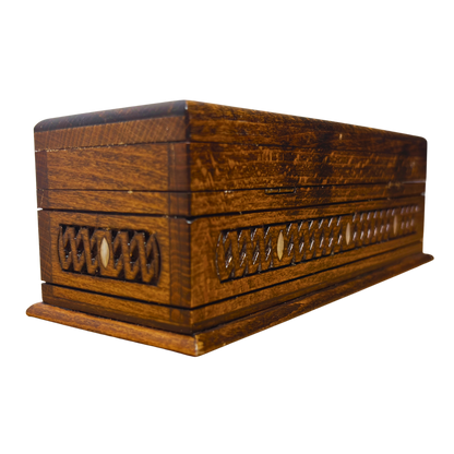 Luksusowa Ręcznie Rzeźbiona Szkatułka z Damaszku – Masa Perłowa & Aksamit