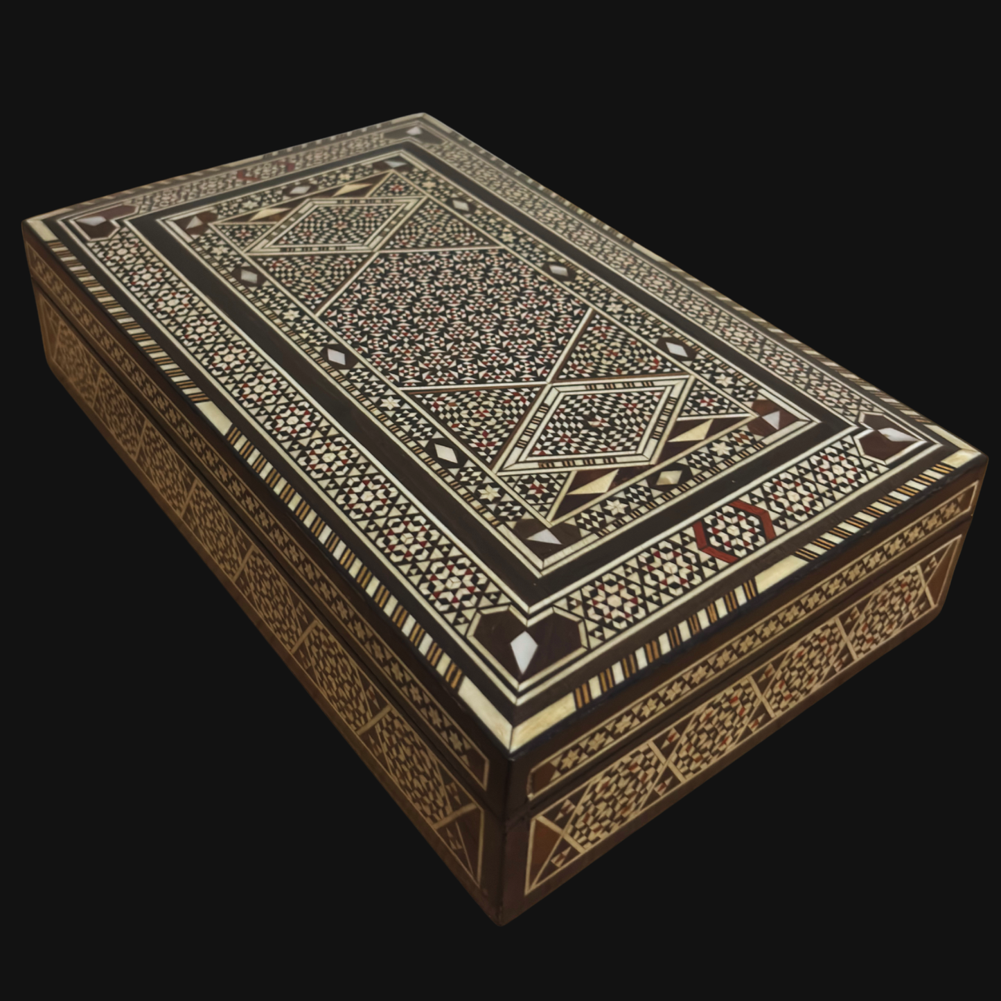 Damasceńska Szkatułka Vintage 1970 – Ręcznie Wykonany Skarb Drewniany