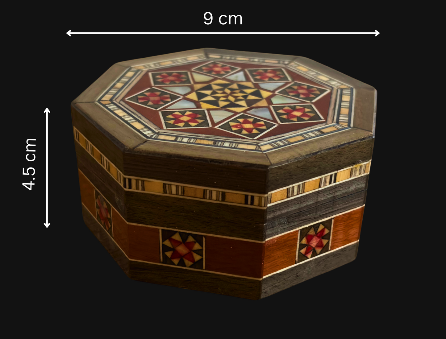 صندوق مجوهرات موزاييك دمشقي – مصنوع يدويًا ومطعّم بالصدف