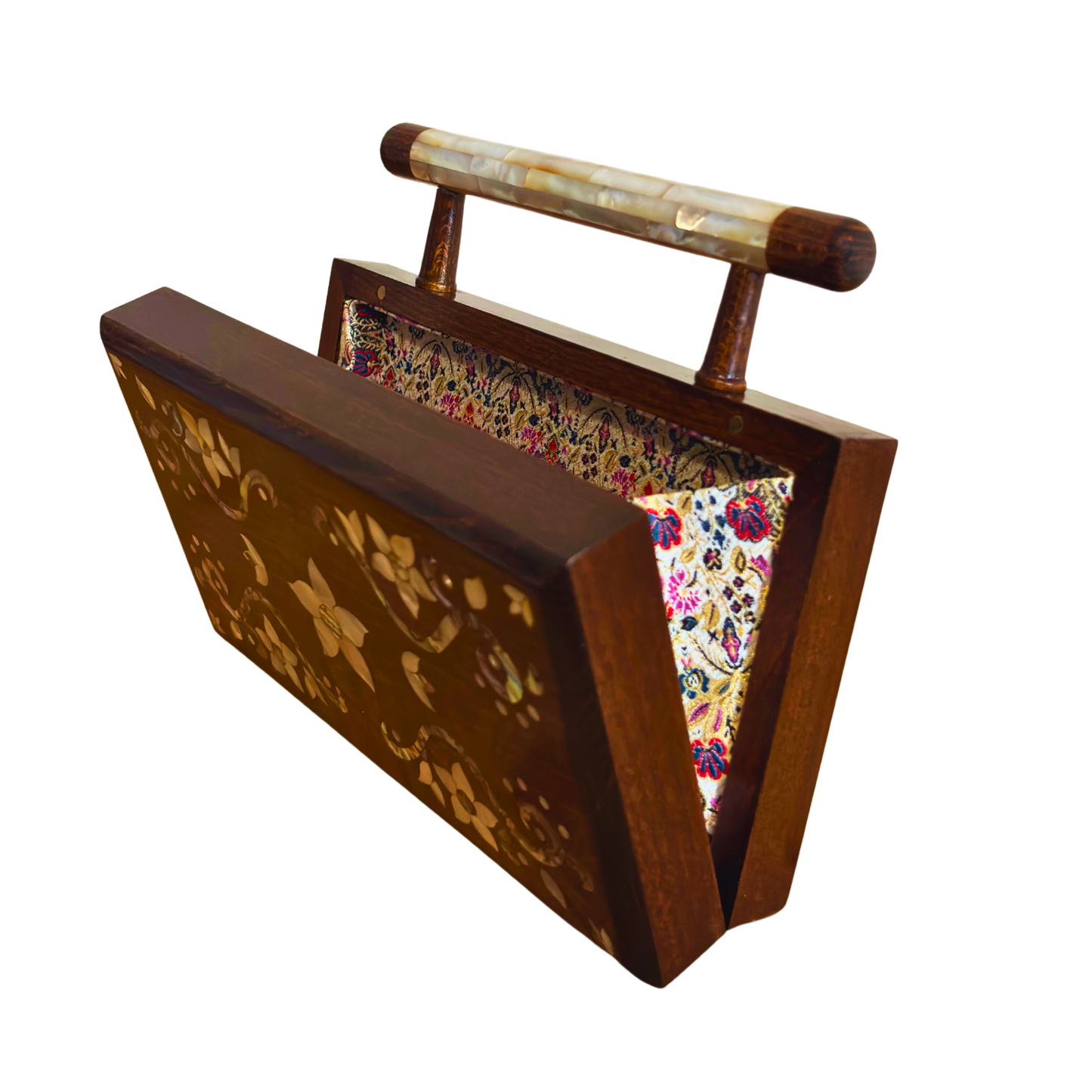 Sham – Clutch Damascena di Lusso con Madreperla Floreale e Interno in Broccato