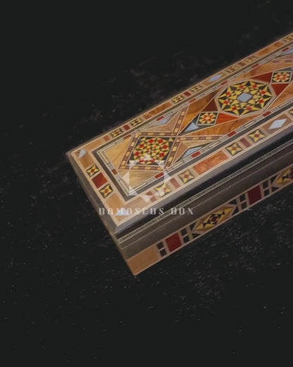 Damascene Mosaic Pen, Jewelry & Rosary Box – Handcrafted Pearl Art