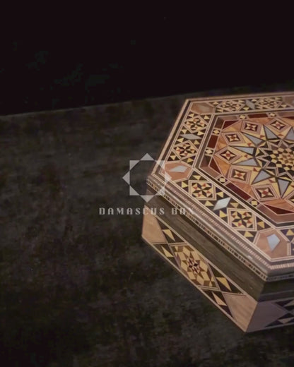 Caja de Mosaico Damasceno Artesanal – Nácar y Elegancia de Terciopelo